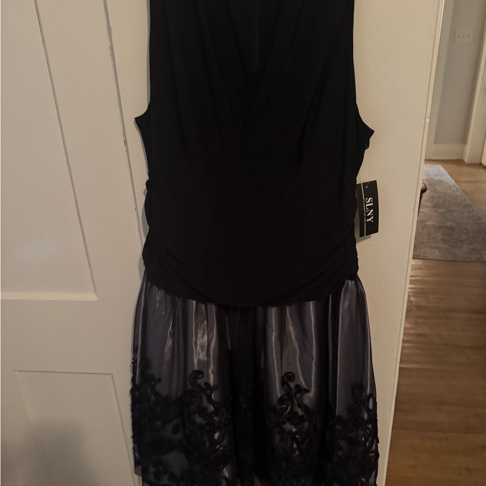 SLNY Elegant Navy Mini Dress